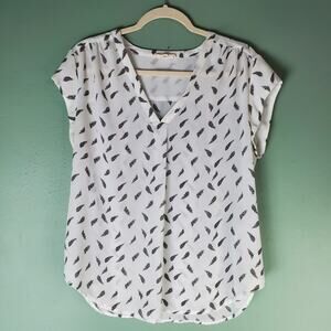 Fun2fun Womens White Feather V-Neck Lillian Tie Sleeve Blouse Top Size Large